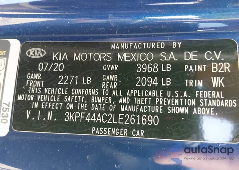 2020 Kia Forte Gt from USA, damaged, VIN 3KPF44AC2LE261690